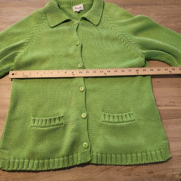 Harrods Knightsbridge Cardigan Sweater Vintage Green Button Up Cotton Large EUC - Picture 9 of 10